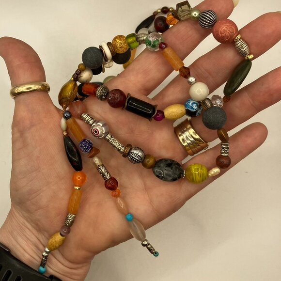 Gemstone Beaded Necklace Colorful Gemstone Handmade 39 inch Necklace - Picture 6 of 12